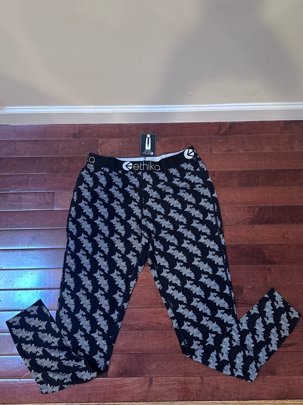 Ethika Flash Black Leggings with White Logo Print